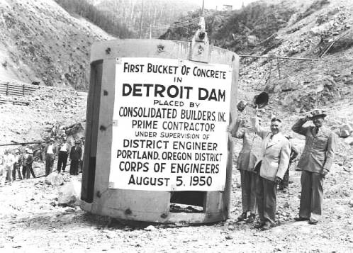 Commencement of Detroit Dam construction, Aug. 1950.