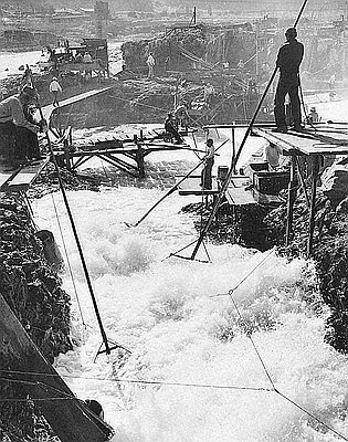Indians Fish at Celilo Falls, 1954. OHS, CN 007237