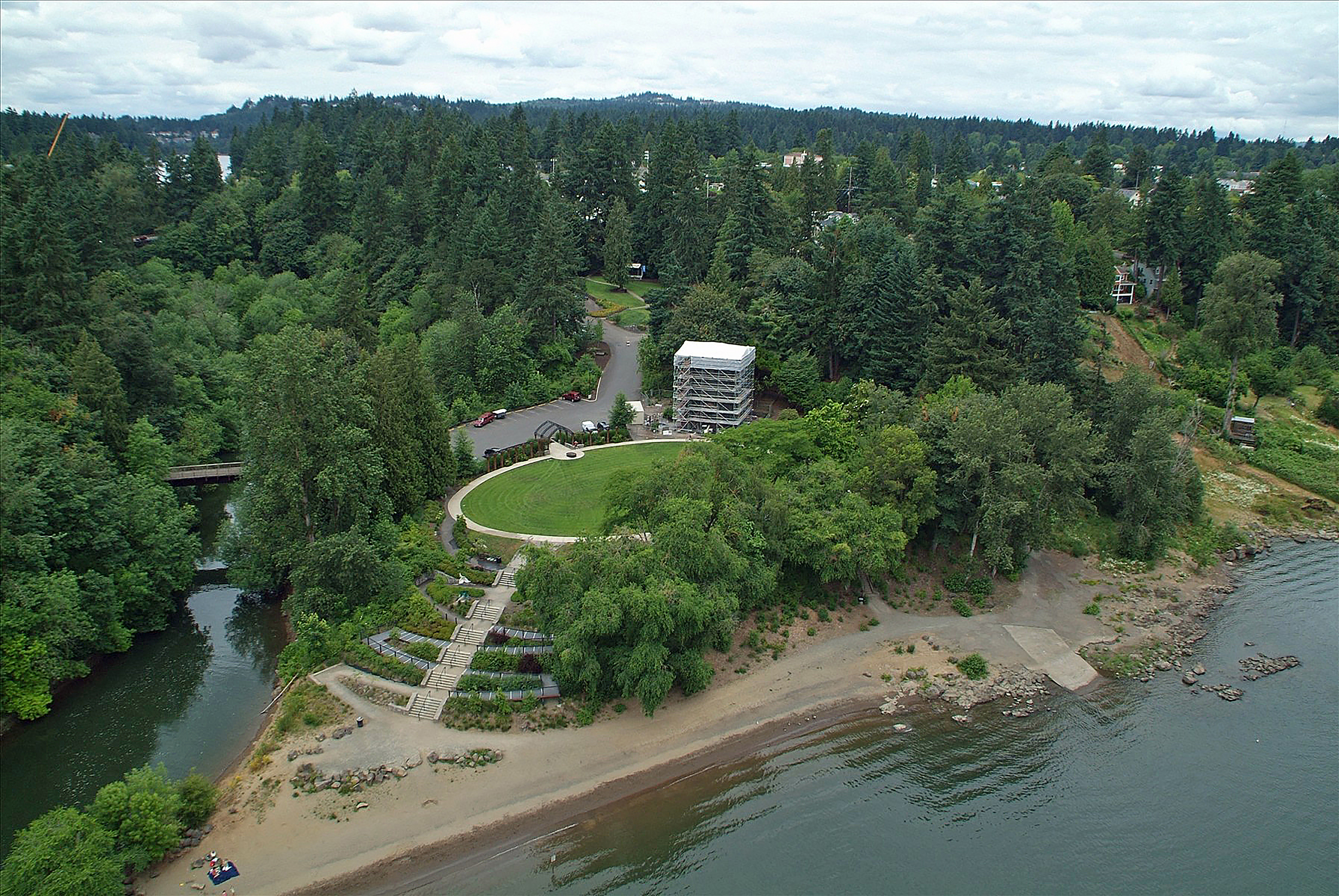 Scaffolding encloses the furnace