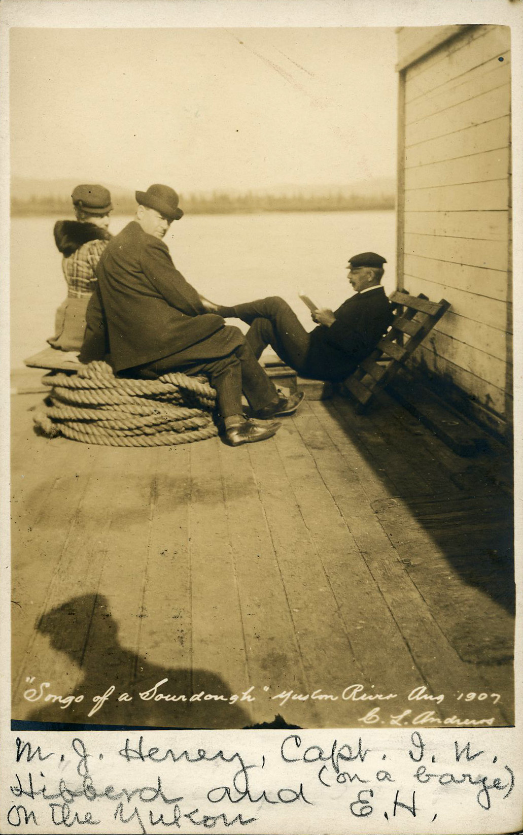 With railroad contractor Michael J. Heney and boat captain Isaac N. Hibberd. Photo by customs officer Clarence L. Andrews.
