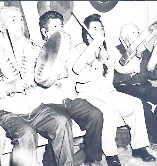Yakima, Umatilla, Wyam Tribe members, farewell ceremony to Celilo Falls, 1956