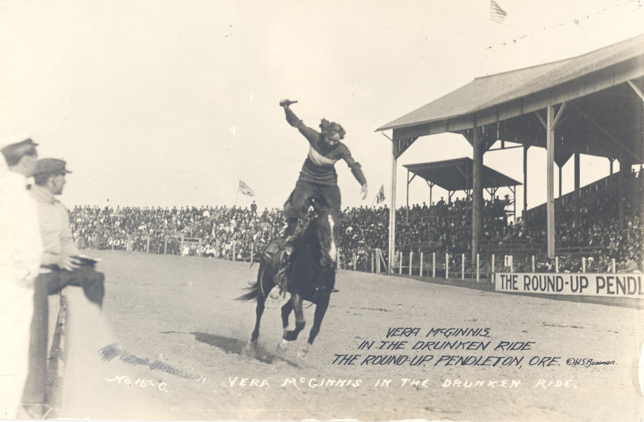 McGinnis was the first woman trick rider to wear pants.