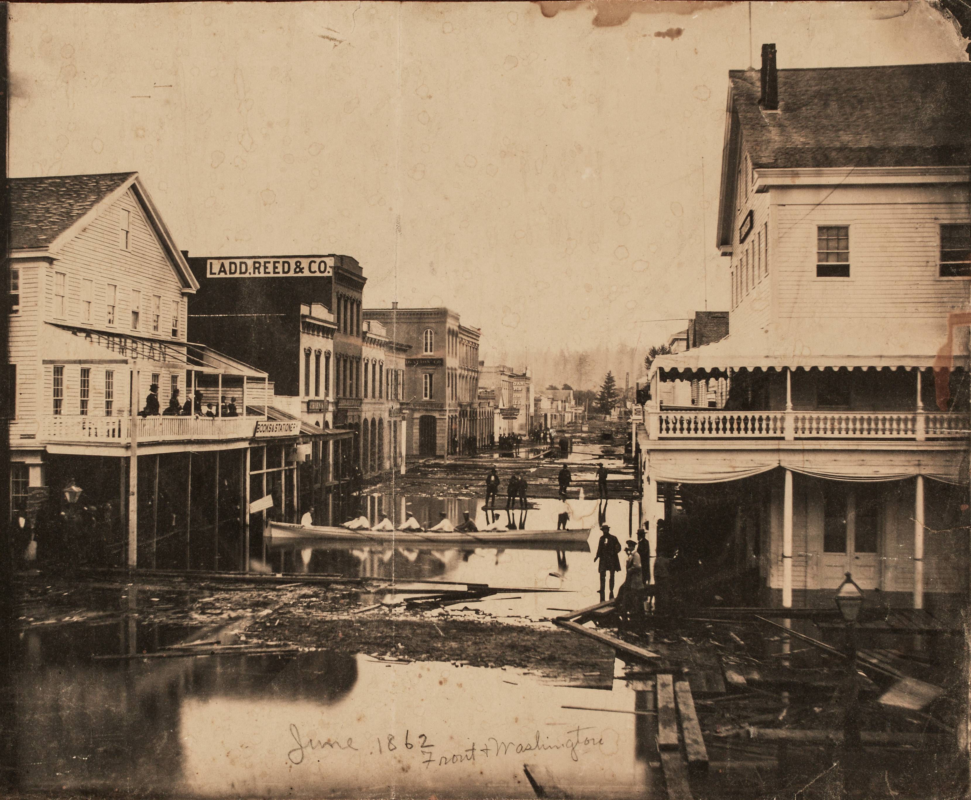 View north from Washington Street, showing the block on which A. H. Francis and I. B. Francis conducted business from 1851 to 1861.