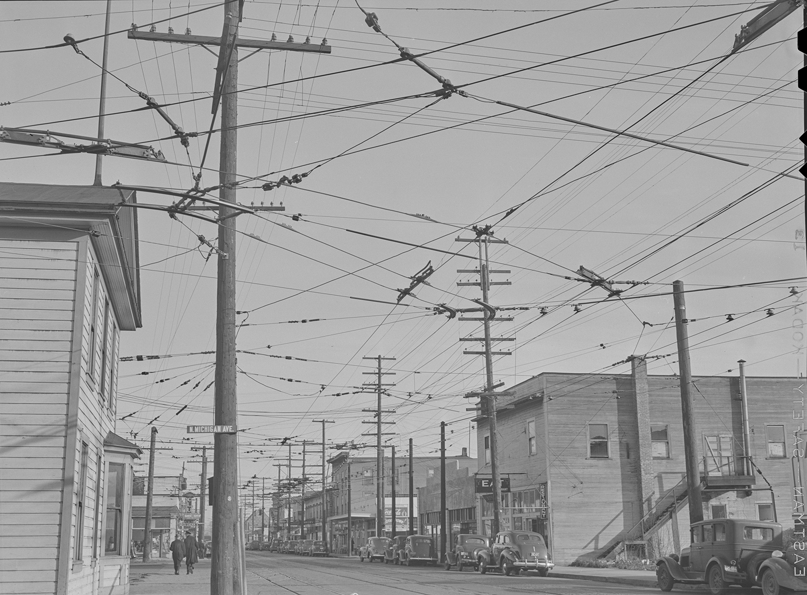 A treeless street in North Portland.