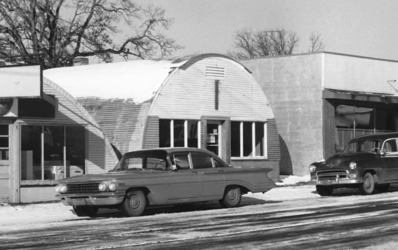 A-dec's quonset hut headquarters on Blaine St. in downtown Newberg, 1965.