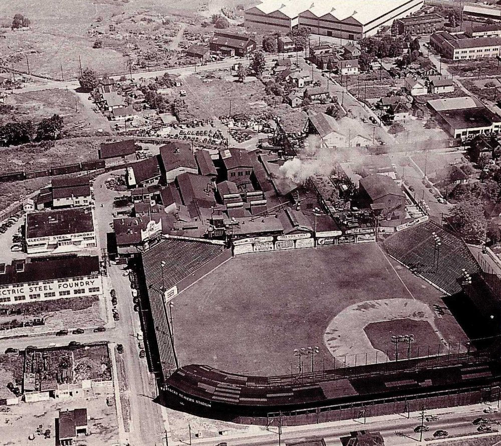 View of long-time AOI member ESCO Corp. (then Electric Steel Foundry) in Portland, at south end of PGE Park.