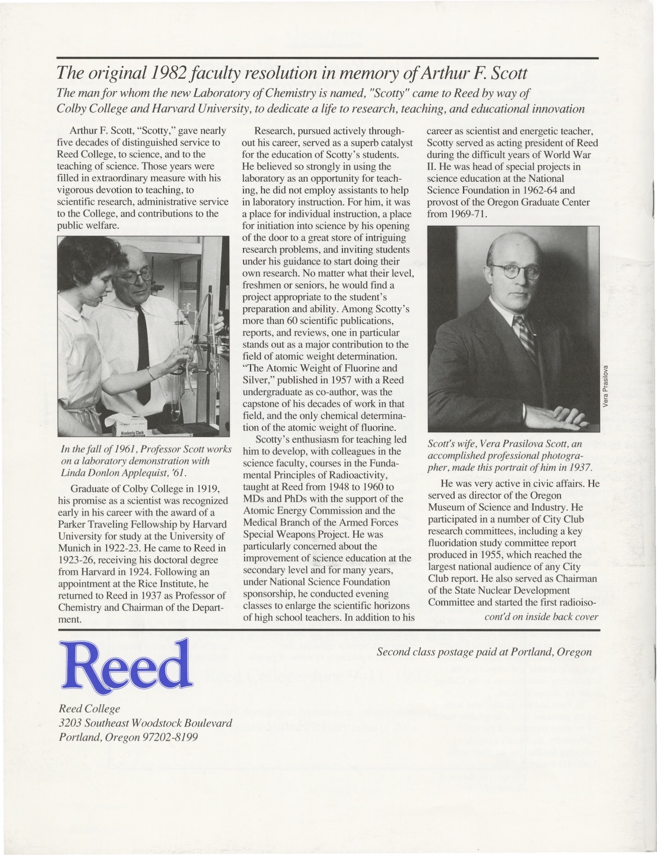 Published in the Reed Magazine, November 1992.