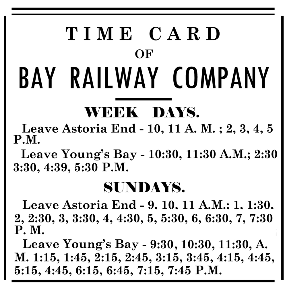 Facsimile of Bay Railway timecard, Sep. 12, 1890.