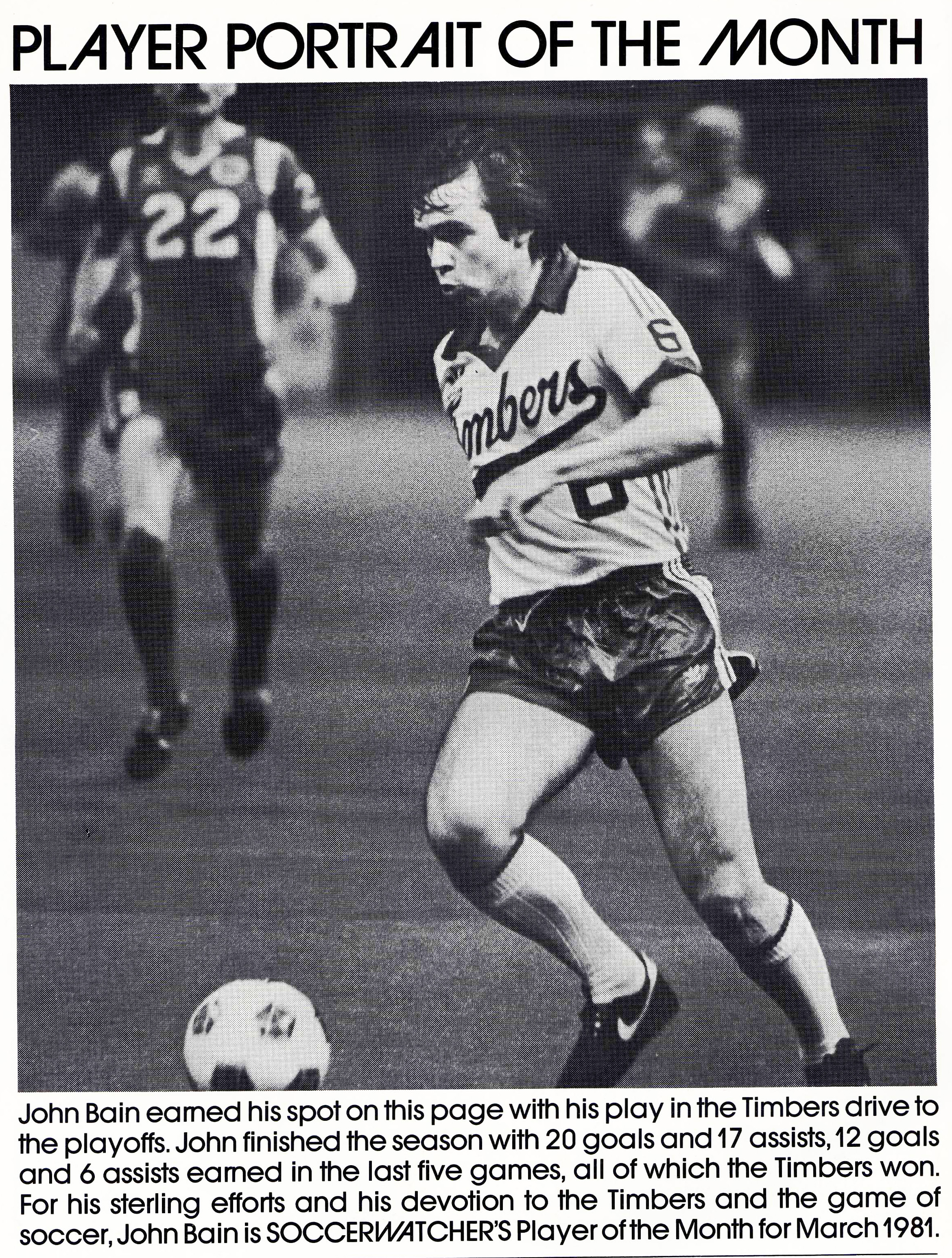 John Bain, Soccerwatcher player of the month, March 1981.