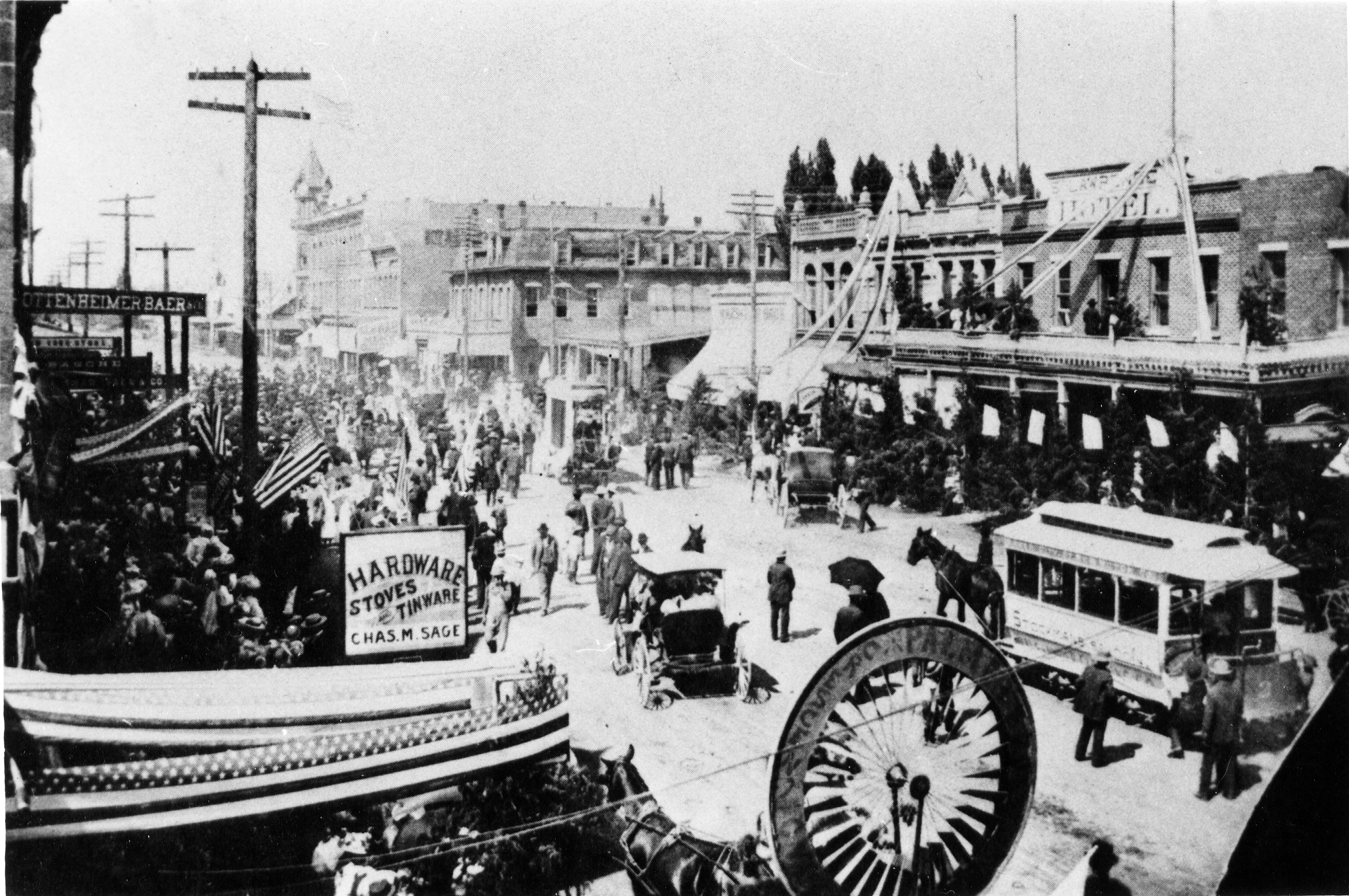 Baker City Street RailwaHorse-car No. 2 on Front St, (present-day Main St.) near Court St., c. 1890.