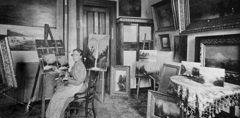 Eliza Barchus in her Multnomah block studio, Portland, 1905.