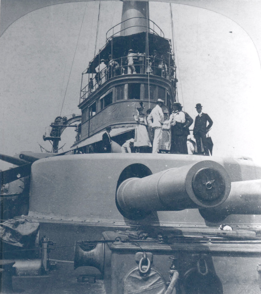 The 13-inch gun on the deck destroyed the battleship Vizcaya during the Battle of Santiago, 1898