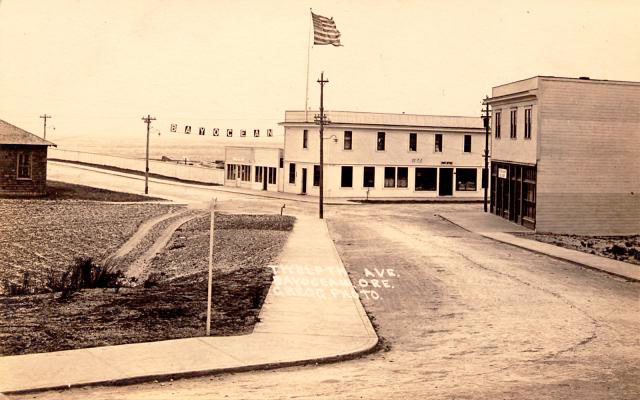 12th Ave., Bayocean. Francis Mitchell's store in middle, Bay Hotel on right.