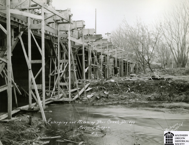 Civil Works Administration bridge widening over Bear Creek, Medford, about 1933-1934.