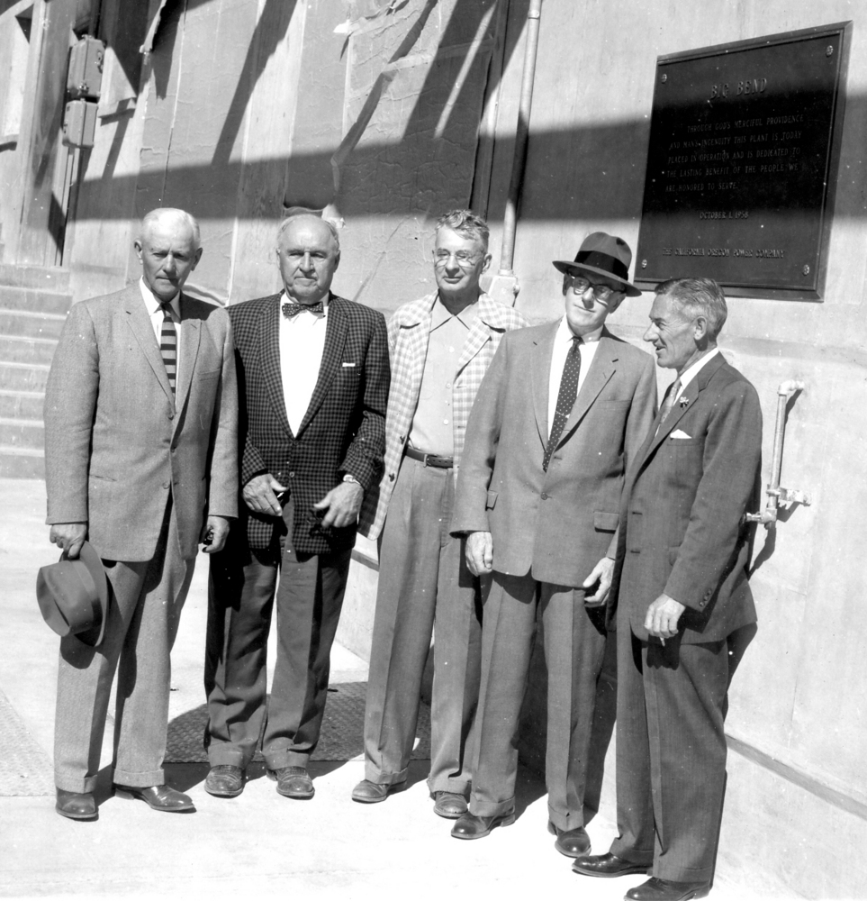 John C. Boyle (left) at 1958 dedication of Big Bend hydroelectric plant; plant re-dedicated in Boyle's honor in June 1962.