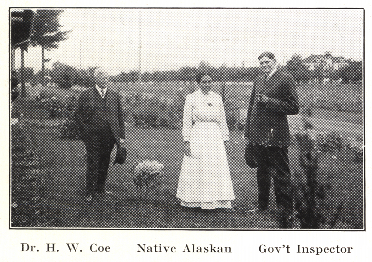 H.W. Coe, Native Alaskan patient, and government inspector, c.1920.