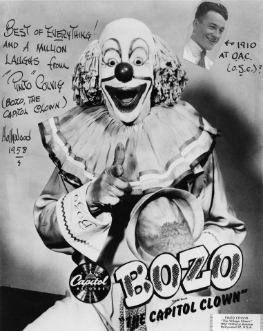 Vance DeBar "Pinto" Colvig as Bozo the Clown, 1958.