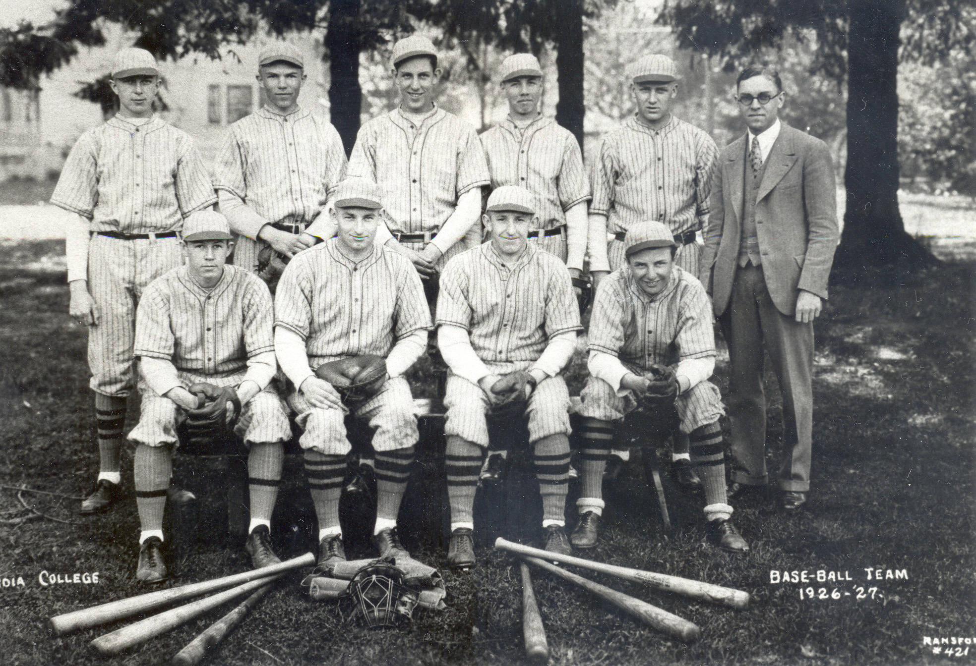 Concordia University's 1926-1927 baseball team, with coach Curtis Stephan.