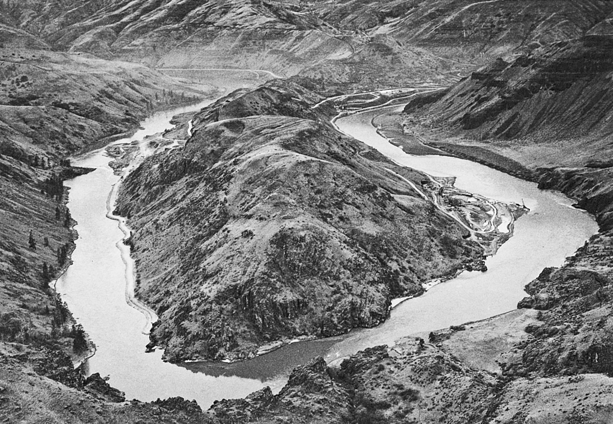 Beginning construction of Oxbow Dam, 1957.