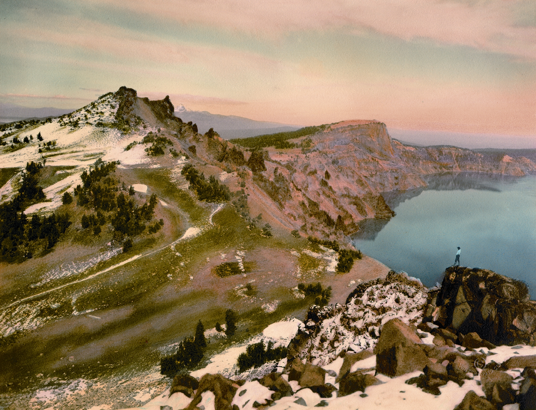 Watchman and Llao Rock formations at Crater Lake.