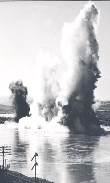 Early blast, The Dalles Dam construction, 1952