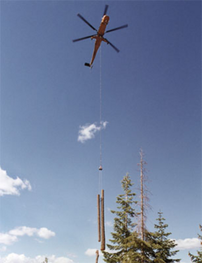 Aerial logging with the S-64 Aircrane in the Pacific Northwest, 1990s.