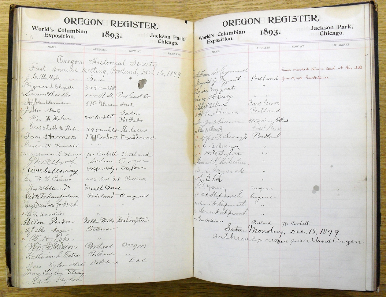 Guest register for the first annual meeting, 1899