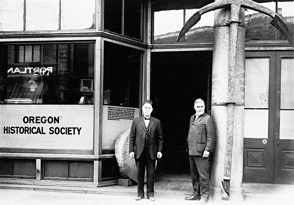 George Himes (right) at Oregon Historical Society, 207 2nd Street, Portland.