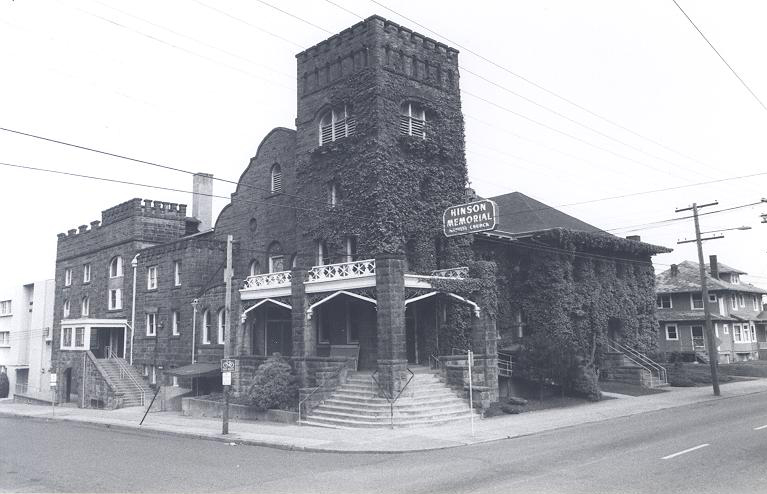 Hinson Memorial Baptist Church, c. 1956, with Memorial Hall addition on left