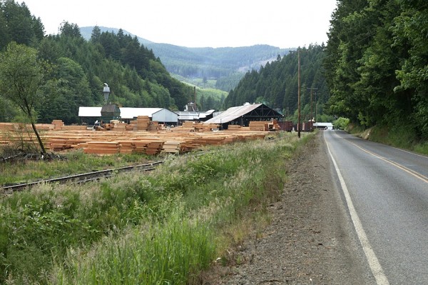 Approaching Hull-Oakes Lumber Mill from the east on Dawson Road, Feb. 2011.
