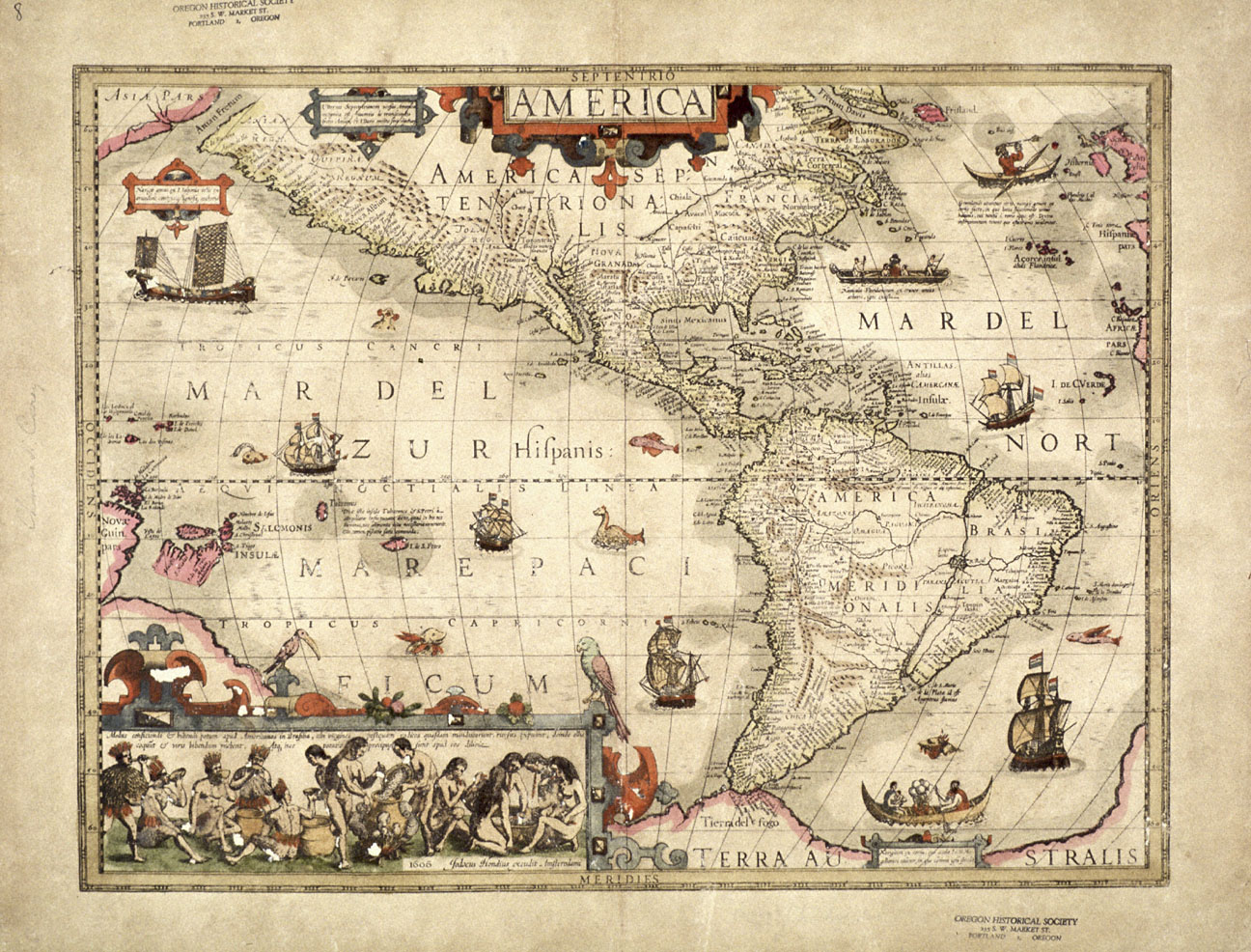 Map of the Americas, 1606, by Jodocus Hondius.