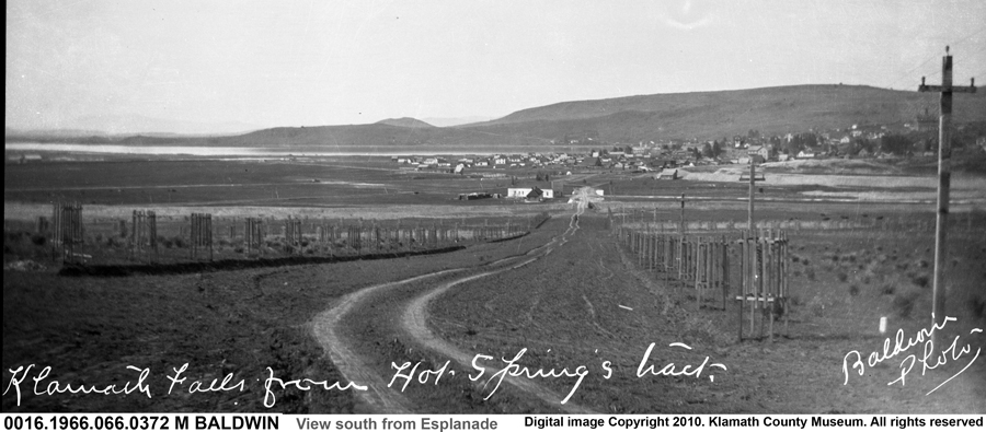 Southern view of Klamath Falls from esplande, about 1900-1920.