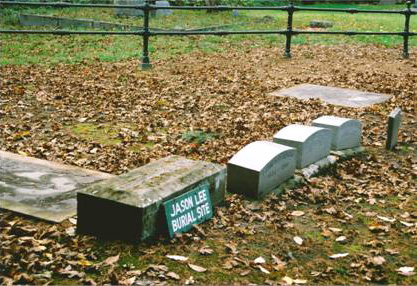 Grave markers of Jason Lee and family in cemetery's Diamond Square.