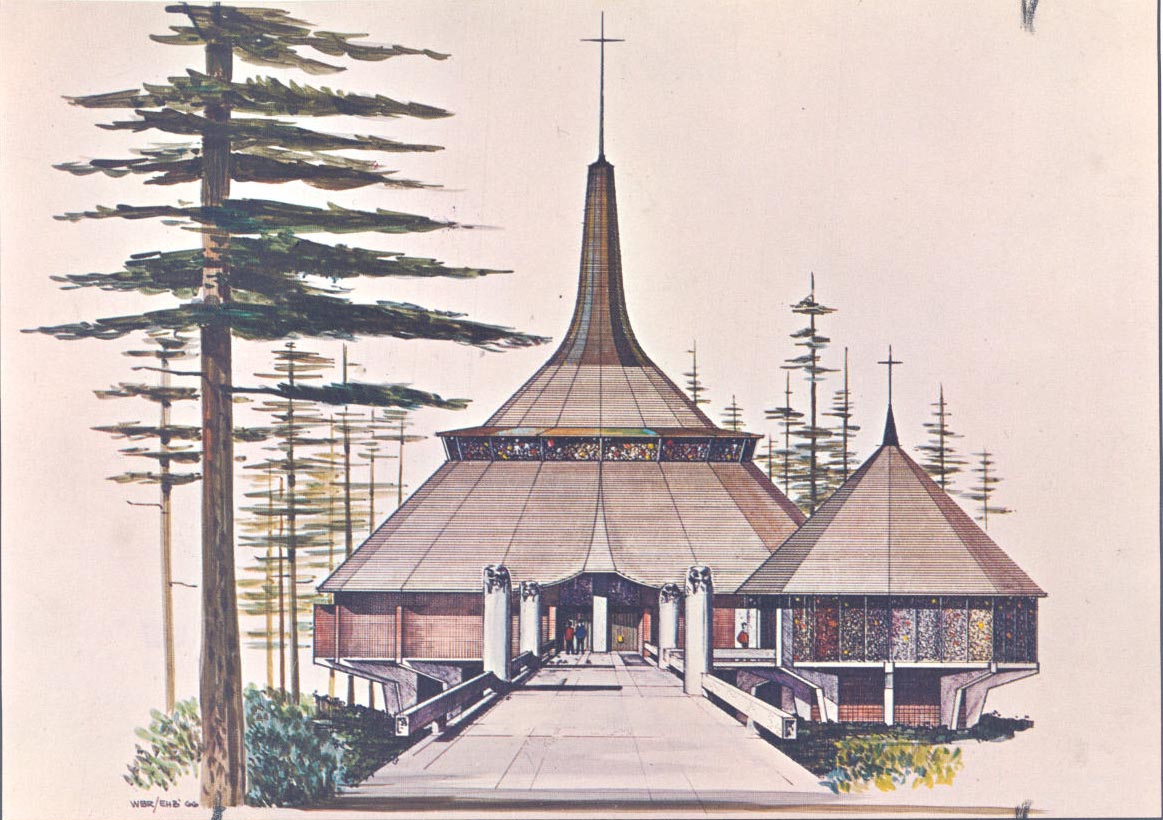 Agnes Flanagan Chapel plan drawing, 1967 (completed in 1968); designed by architect Paul Thiry.