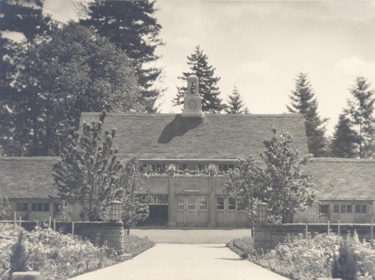 Lewis and Clark College, garage building and tower, 1947