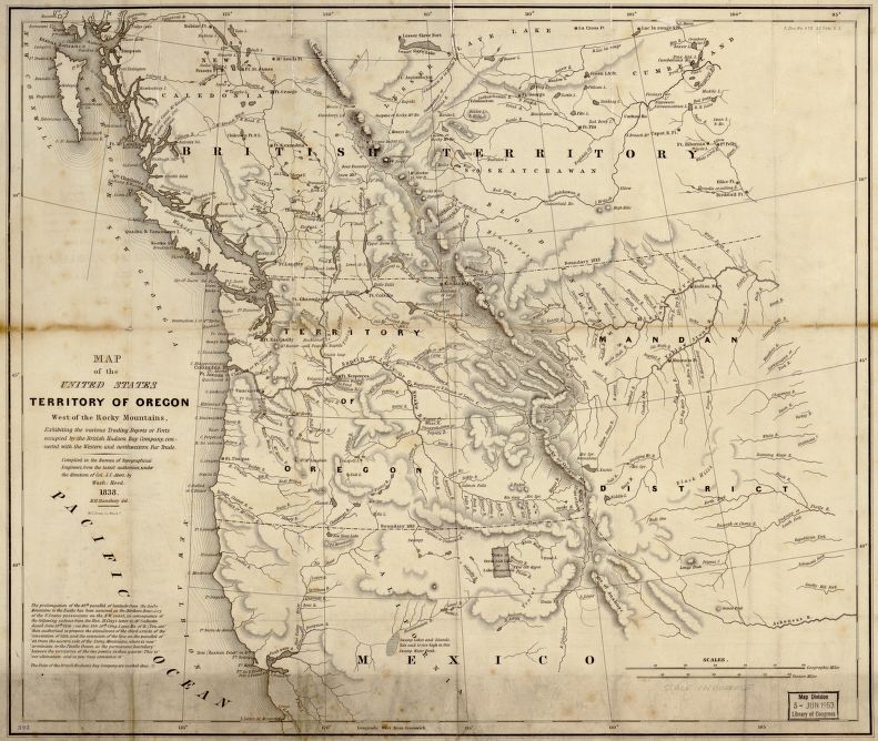 Map of the United States, Territory of Oregon, 1838, by Washington Hood.