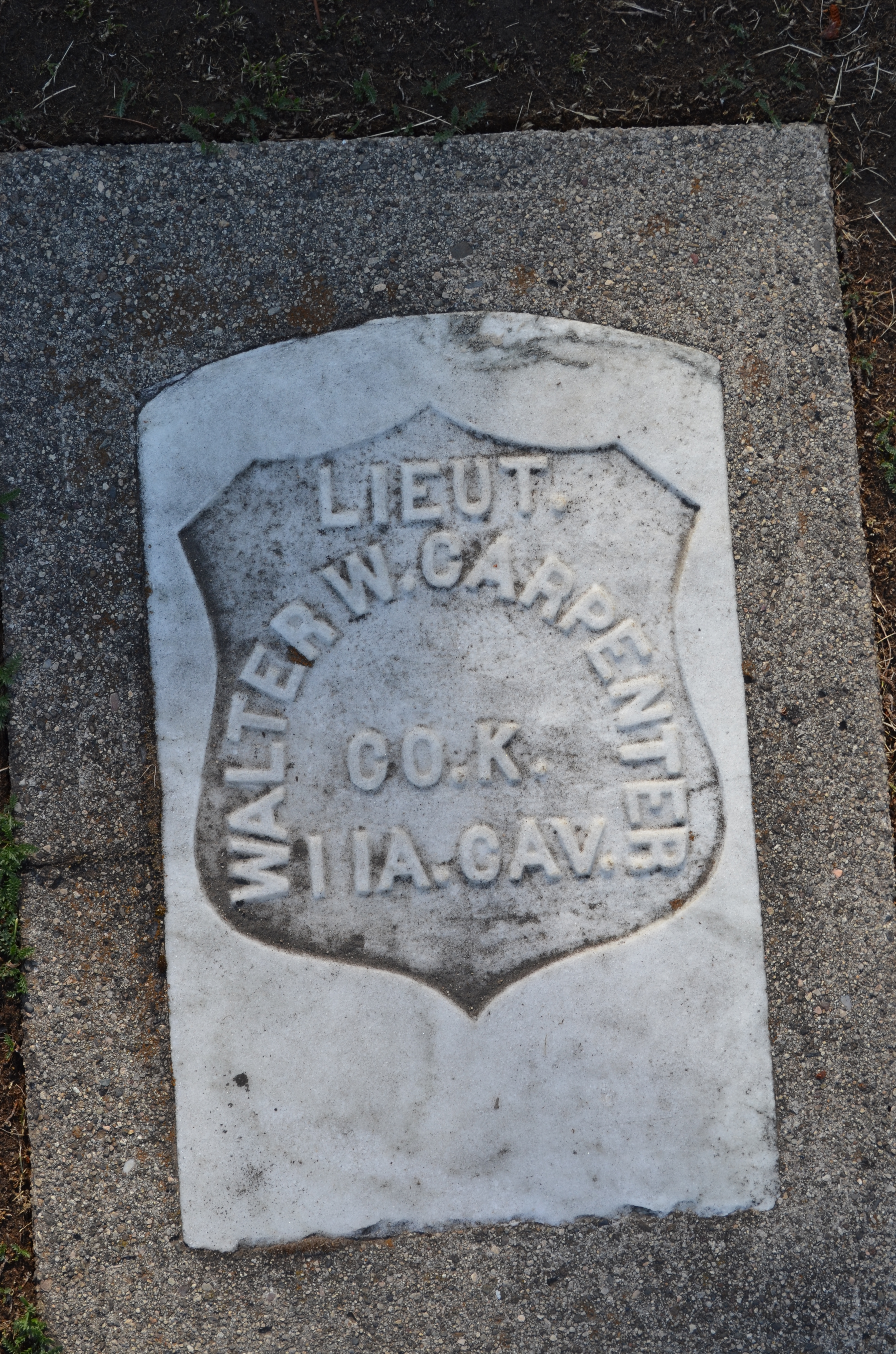 Marker (reset) for Walter Carpenter, Civil War period. 