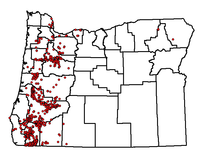 Distribution map of meadow knapweed, data submitted through 2010.