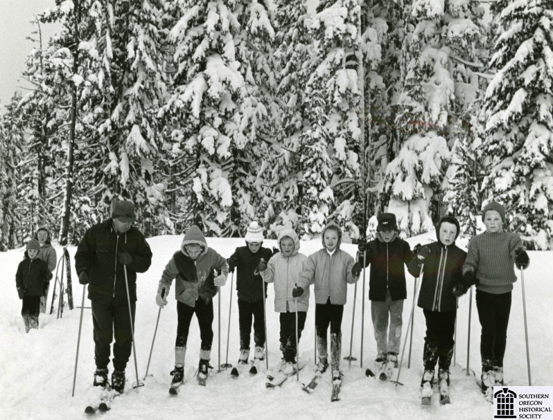 Children's skiing class at Mt. Ashland, about 1965.