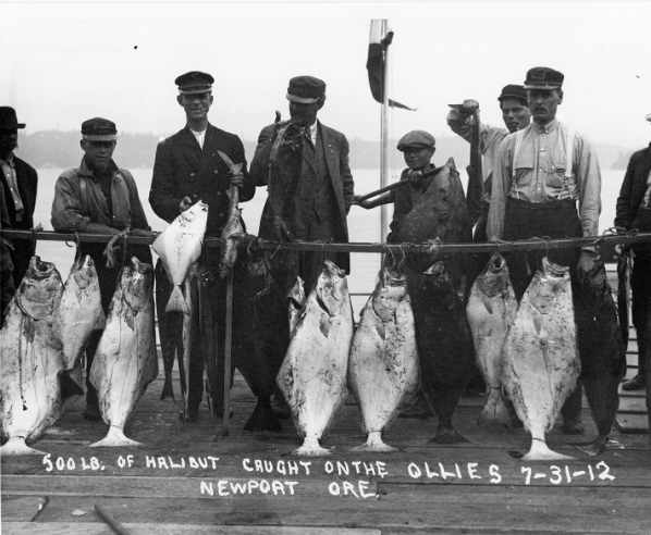 Halibut catch from boat "Ollie S" on Newport docks, July 1912.