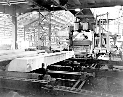 Oregon-American's 52" Wickes gang saw with log cant in foreground.