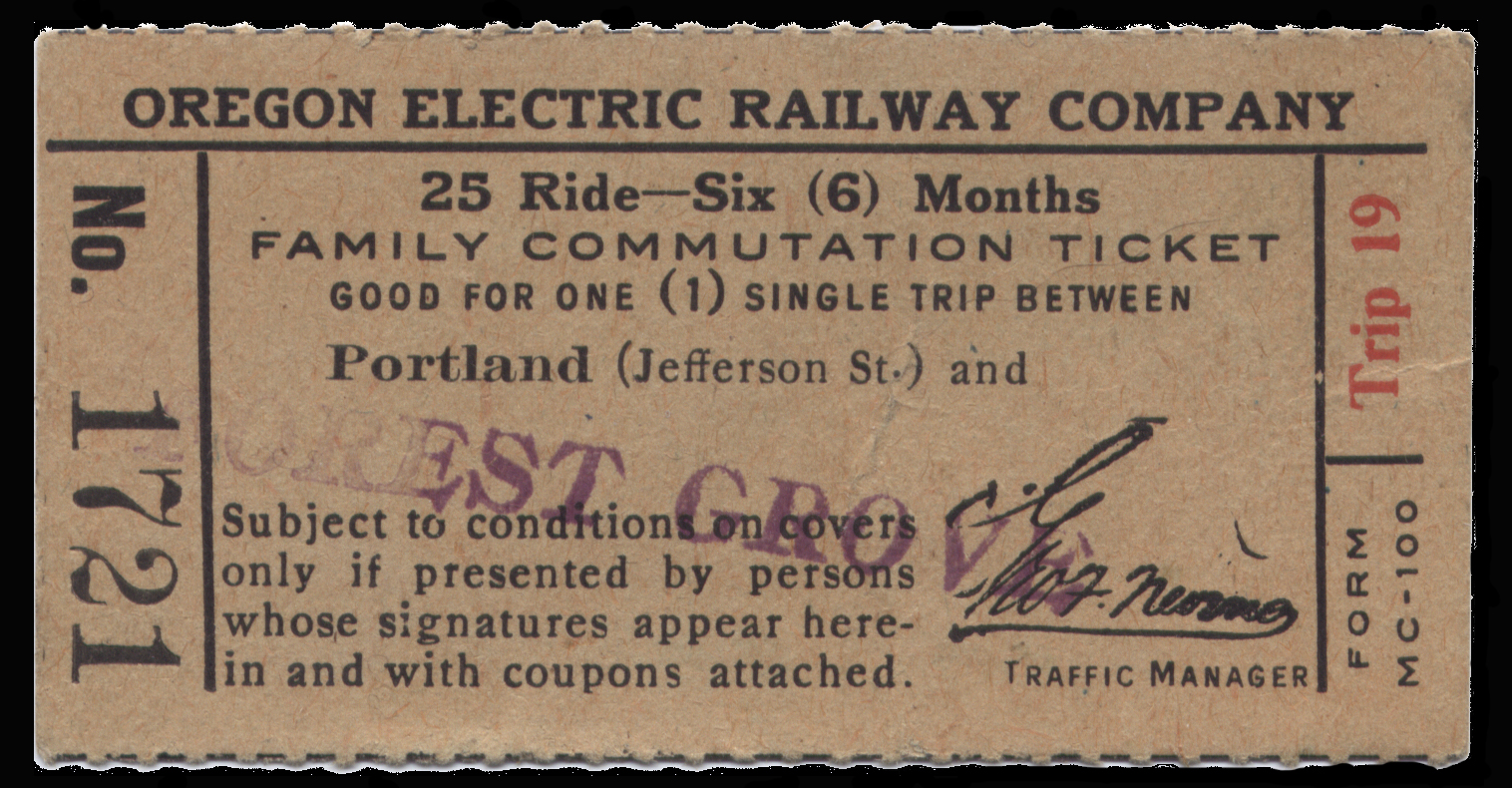 Oregon Electric Forest Grove commutation ticket.