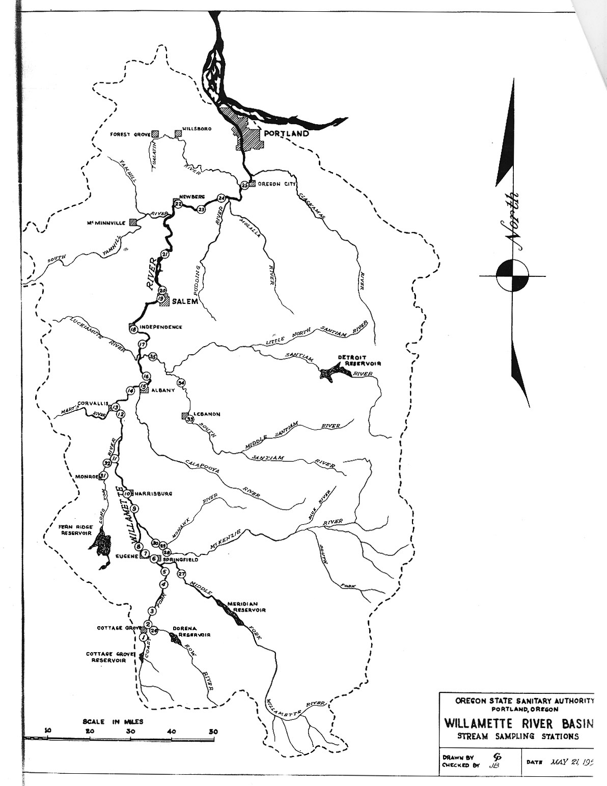 Willamette Basin map showing water quality sampling locations, 1951.