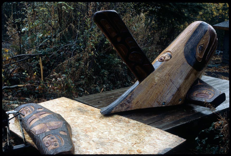 Sculpture "Orca Surfacing" by Craig Jacobrown, using western red cedar,, 1991.