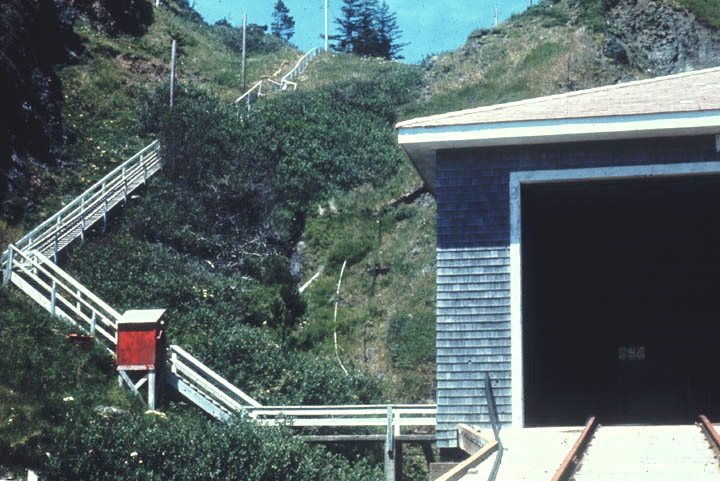 Port Orford Lifeboat Station Boathouse and stairs at Nellie's Cove.