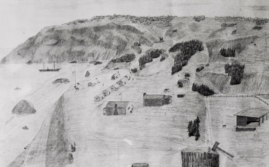 Drawing of Fort Orford, Oregon Territory, 1855.