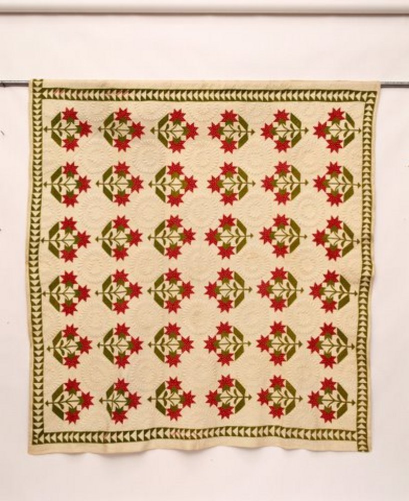 Peony quilt made to accompany travelers on the Oregon Trail.