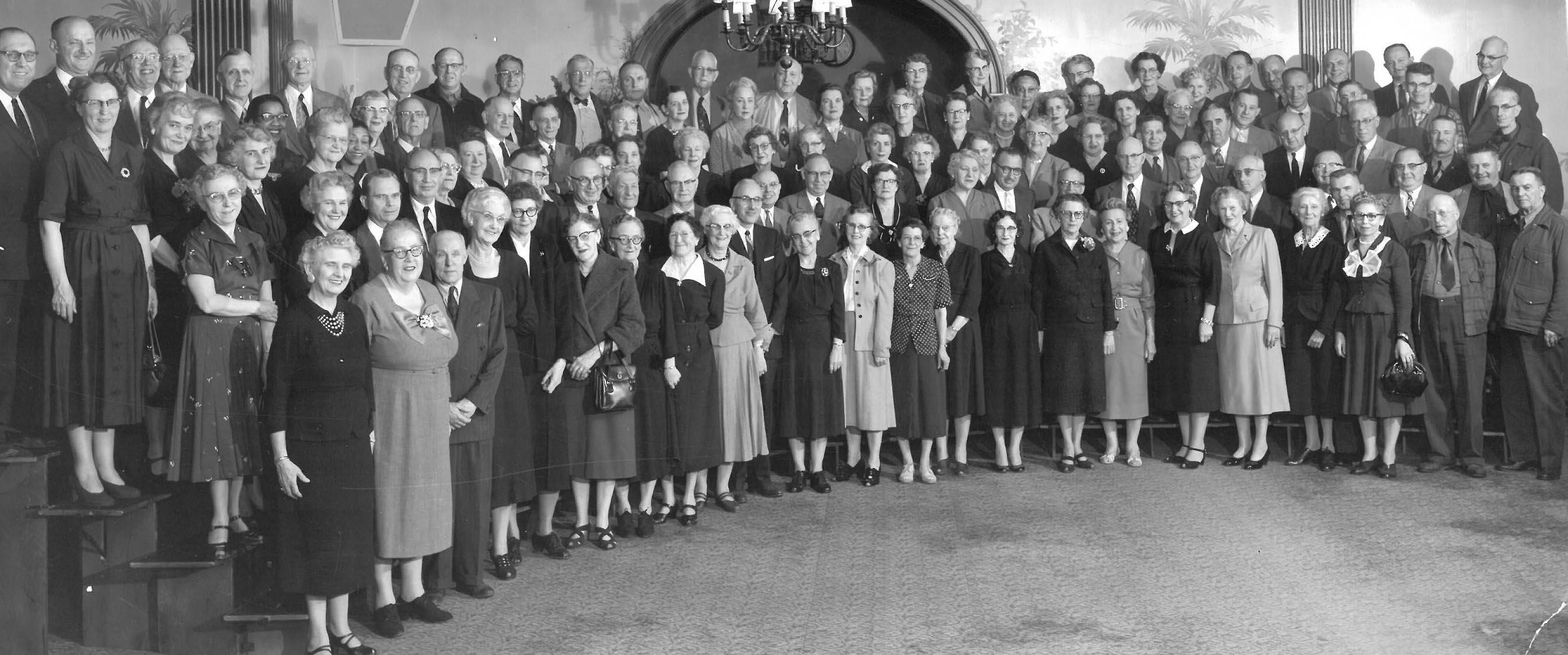 This group of employees have been with the company for at least thirty years. Emma Doering, (2nd woman from the right in the first row) has been with the company for 64 years.