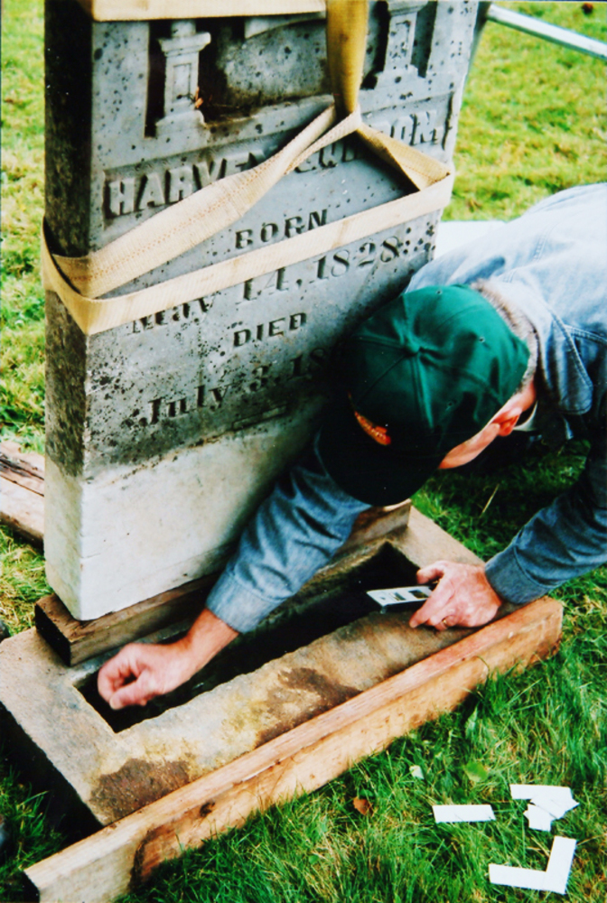 Friends of Pioneer Cemetery restore headstone for Harvey Gordon. Salem Pioneer Cemetery, 2008.