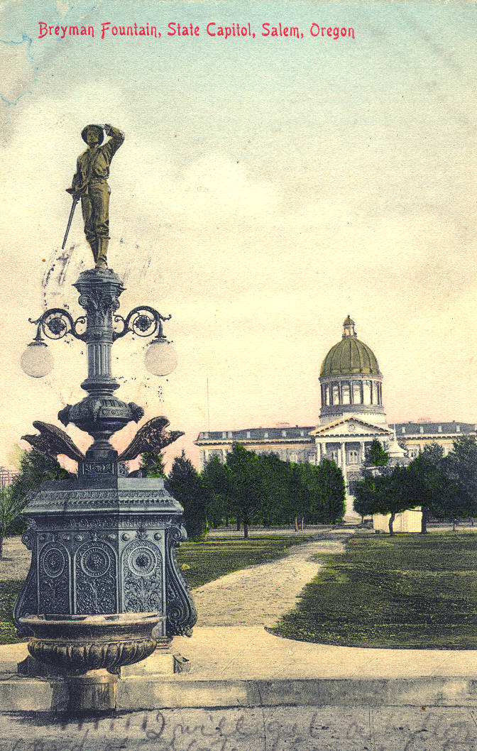 Breyman Fountain and Oregon State Capitol, Salem, 1906.